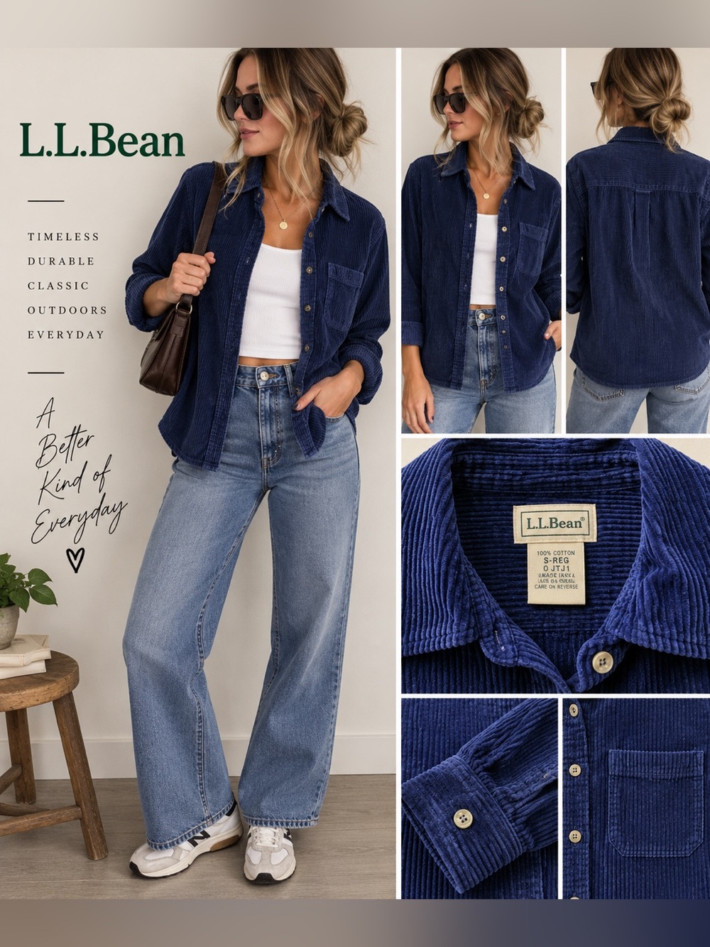 L.L.Bean Navy Blue Corduroy Button Down Overshirt Shirt Jacket S